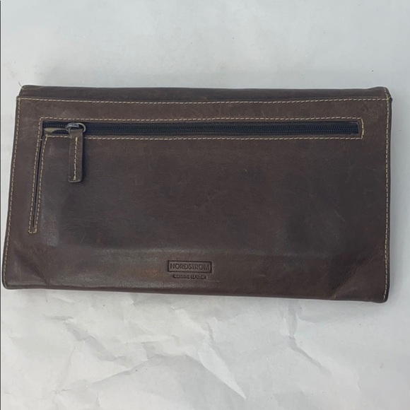 Nordstrom Brown XL Leather Brass Studs Wallet - Picture 4 of 14